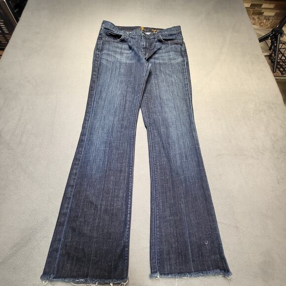 7 For All Mankind Jeans Womans 31 Blue High Waist Boot Cut Distressed Denim - Picture 1 of 12
